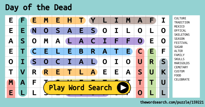 Day of the dead word search answers