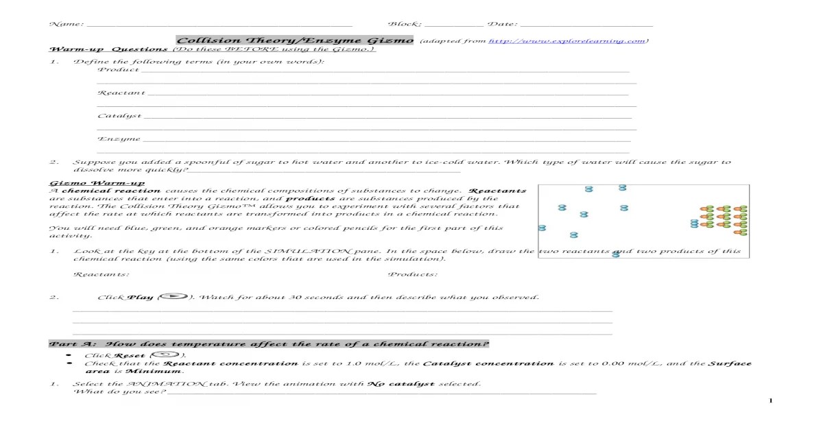 Gizmos collision theory answer key