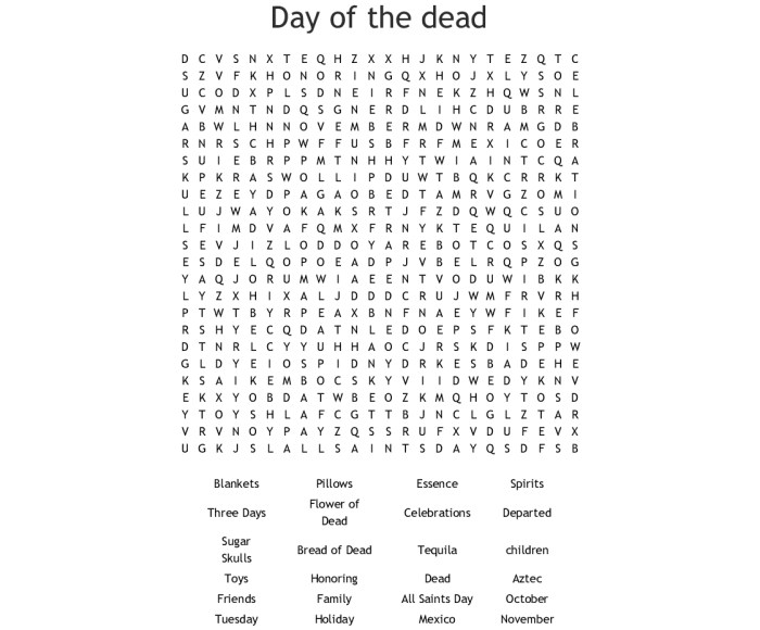 Day of the dead word search answers