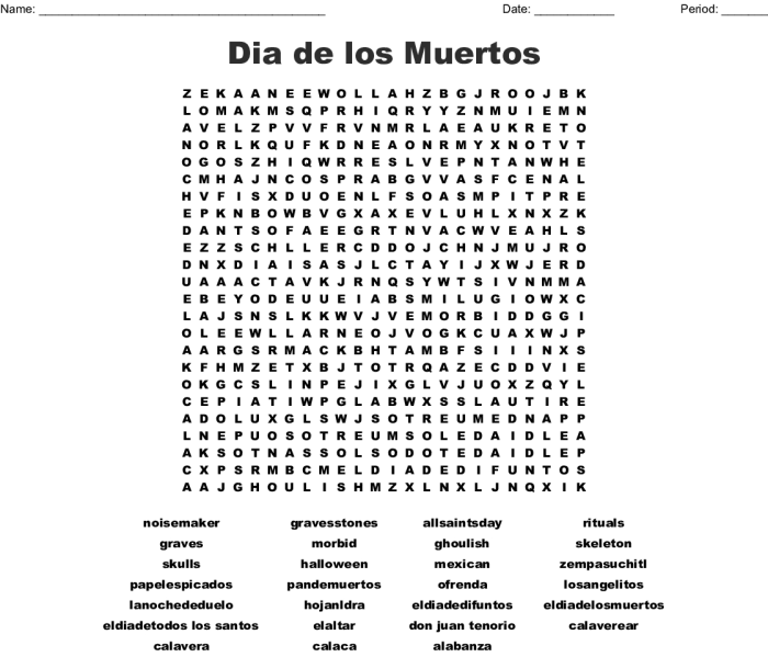 Day of the dead word search answers